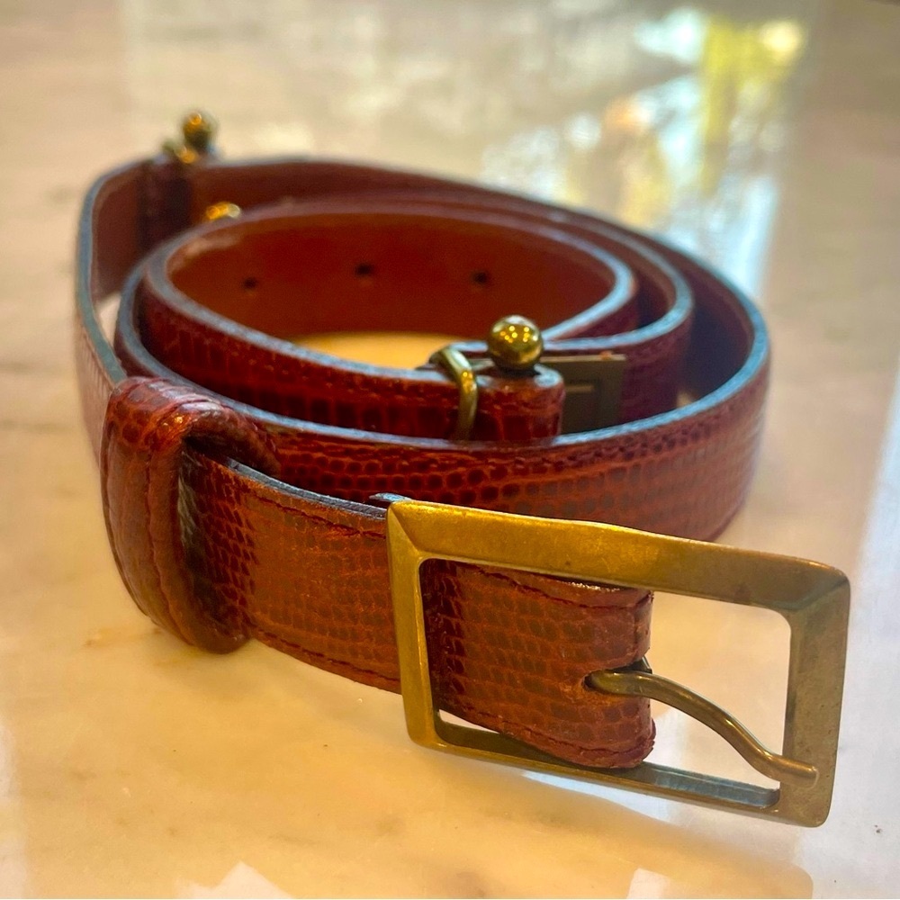 Jean Paul Gaultier Lizard Belt, brass hardware, sz40cm, GUC